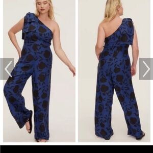 Kate Spade Navy and Black Floral One-Shoulder Jumpsuit